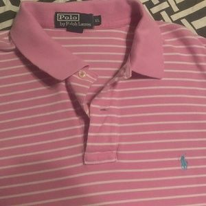 Vintage pink wht stripe Polo shirt sz.xl